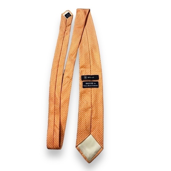 BREUER Tie 100% Silk Orange White Geometric Dots Preppy Classic Designer - Picture 5 of 7
